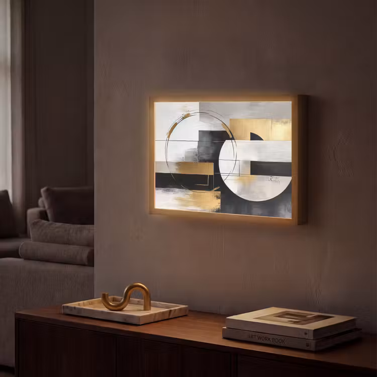 Abstract - Goud - Zilver - Vormen - Aesthetic Light Box met batterij (Wandlamp) middel -sfeer1