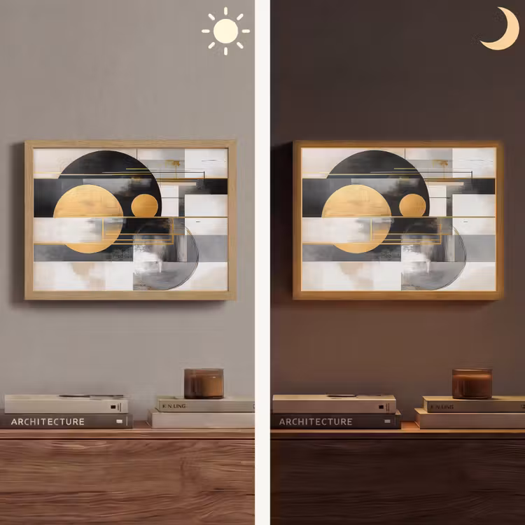 Abstract - Goud - Zilver - Vormen - Aesthetic - Modern Light Box met batterij (Wandlamp) middel -sfeer3