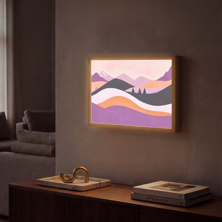 Abstract - Heuvels - Bomen - Groen Light Box met batterij (Wandlamp) middel -sfeer1