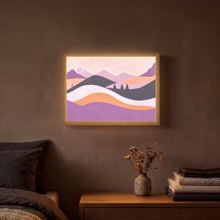 Abstract - Heuvels - Bomen - Groen Light Box met batterij (Wandlamp) middel -sfeer4