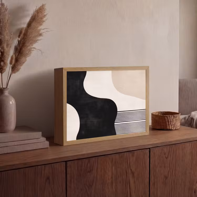 Abstract - Japandi - Beige - Modern Light Box met batterij (Wandlamp) middel -sfeer2
