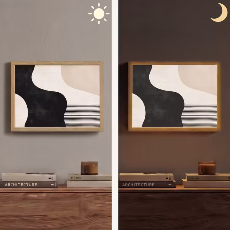 Abstract - Japandi - Beige - Modern Light Box met batterij (Wandlamp) middel -sfeer3