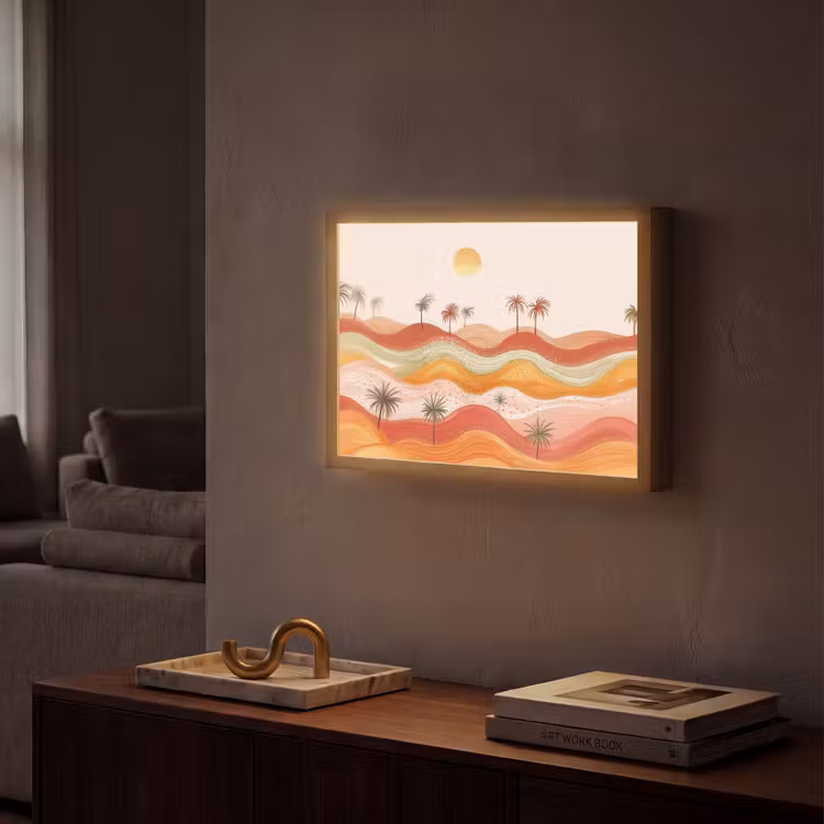 Abstract landschap - Palmbomen - Kleurrijk Light Box met batterij (Wandlamp) middel -sfeer1
