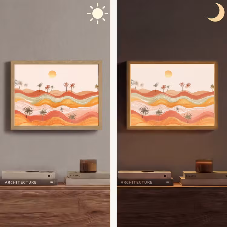 Abstract landschap - Palmbomen - Kleurrijk Light Box met batterij (Wandlamp) middel -sfeer3