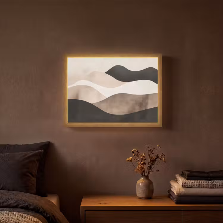 Abstract - Landschap - Golven - Crèmekleur Light Box met batterij (Wandlamp) middel -sfeer4