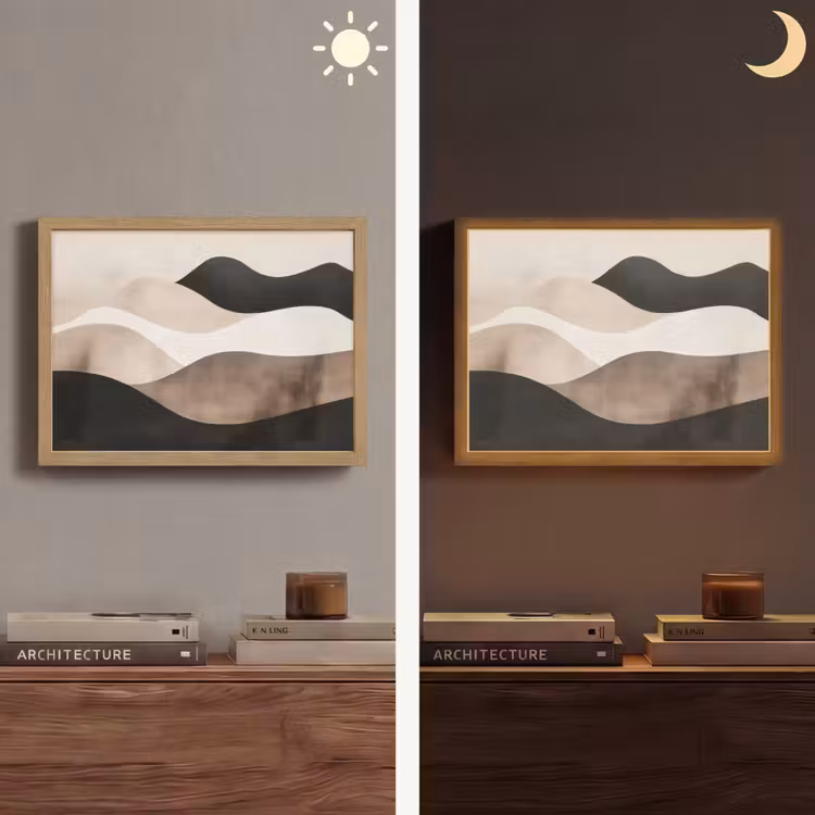 Abstract - Landschap - Golven - Crèmekleur Light Box met batterij (Wandlamp) middel -sfeer3