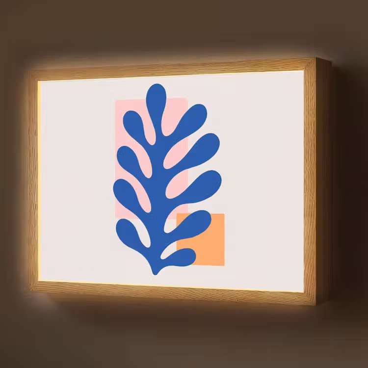 Abstract - Blad - Blauw - Rechthoeken Light Box met batterij (Wandlamp) middel -z3d_website