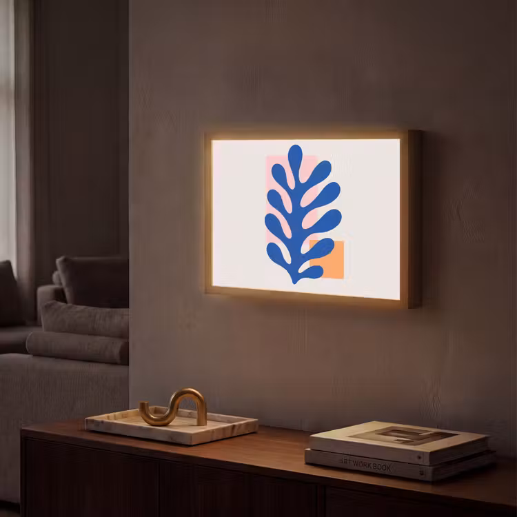 Abstract - Blad - Blauw - Rechthoeken Light Box met batterij (Wandlamp) middel -sfeer1