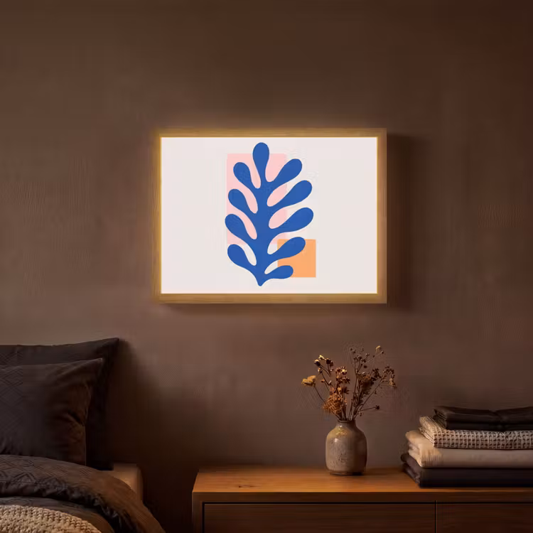 Abstract - Blad - Blauw - Rechthoeken Light Box met batterij (Wandlamp) middel -sfeer4