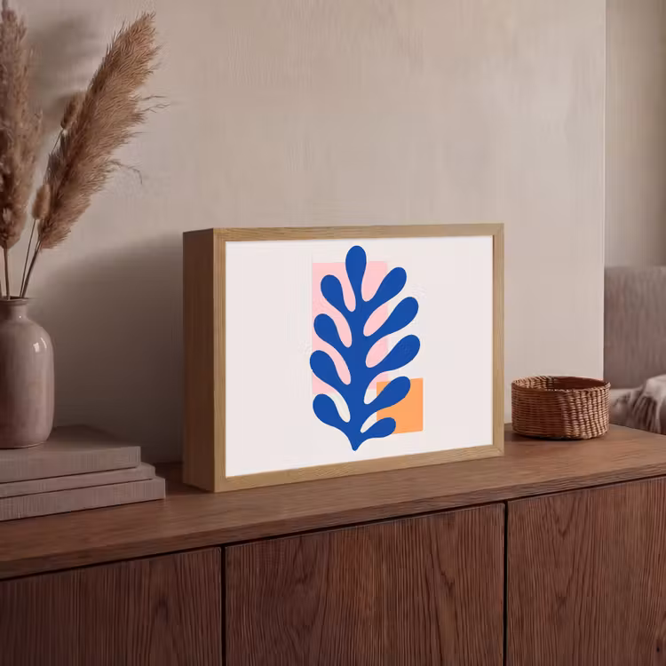 Abstract - Blad - Blauw - Rechthoeken Light Box met batterij (Wandlamp) middel -sfeer2