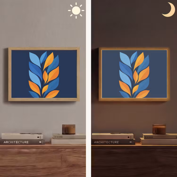 Abstract - Bladeren - Blauw Light Box met batterij (Wandlamp) middel -sfeer3