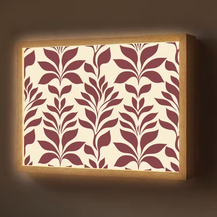 Abstract - Bladeren - Burgundy Light Box met batterij (Wandlamp) middel 907 -z3d_website