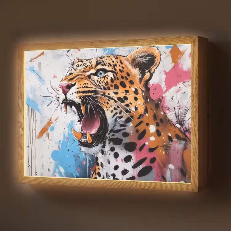 Abstract - Luipaard - Kleurrijk Light Box met batterij (Wandlamp) middel -z3d_website