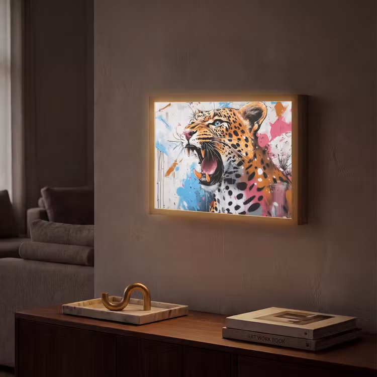 Abstract - Luipaard - Kleurrijk Light Box met batterij (Wandlamp) middel -sfeer1