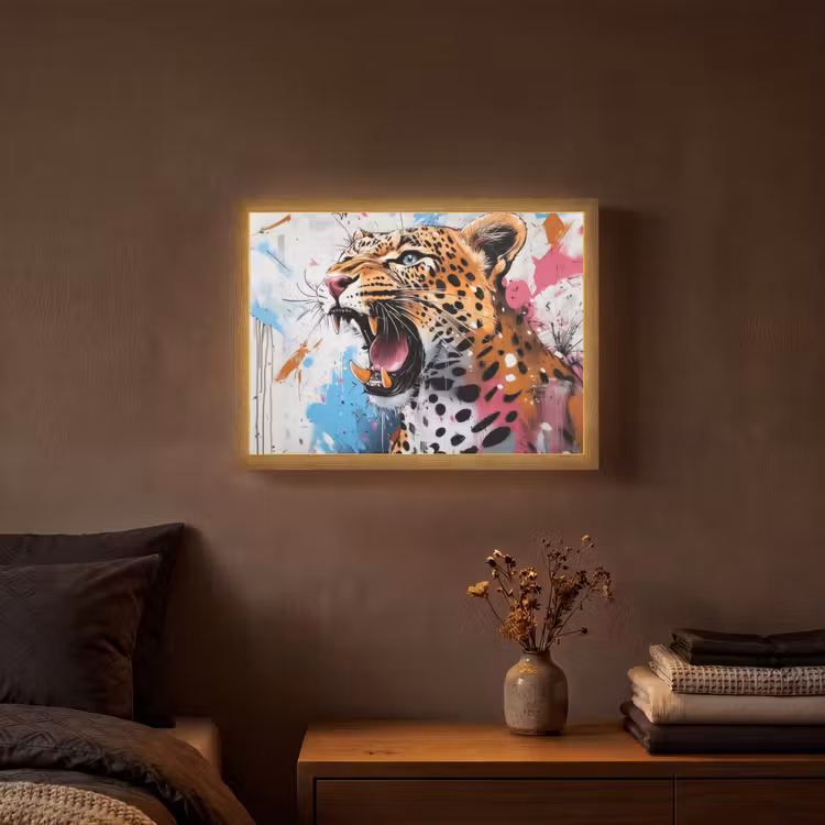 Abstract - Luipaard - Kleurrijk Light Box met batterij (Wandlamp) middel -sfeer4
