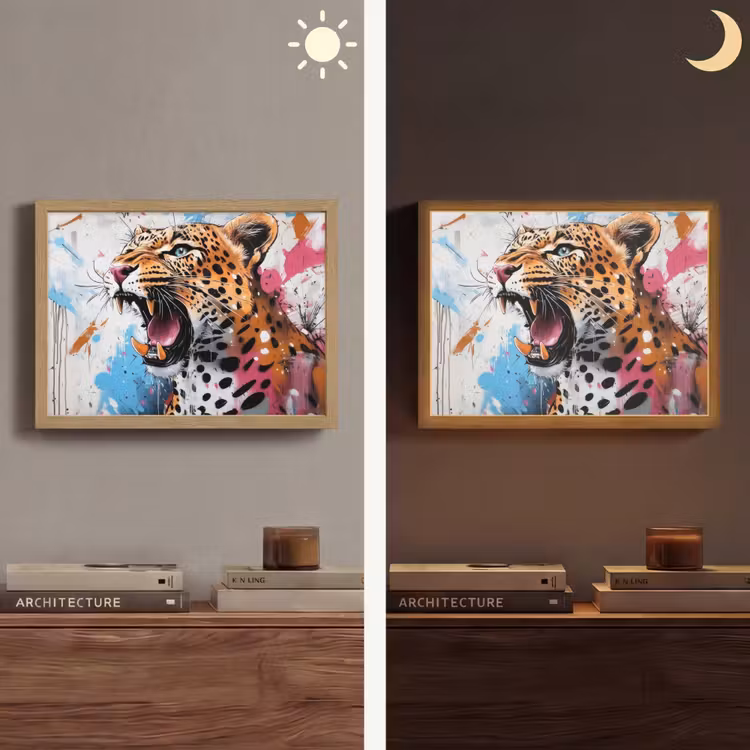 Abstract - Luipaard - Kleurrijk Light Box met batterij (Wandlamp) middel -sfeer3