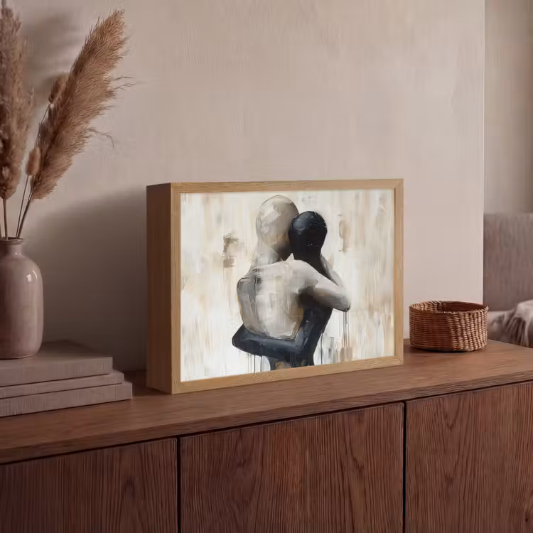 Abstract - Liefde - Zwart wit - Modern Light Box met batterij (Wandlamp) middel -sfeer2