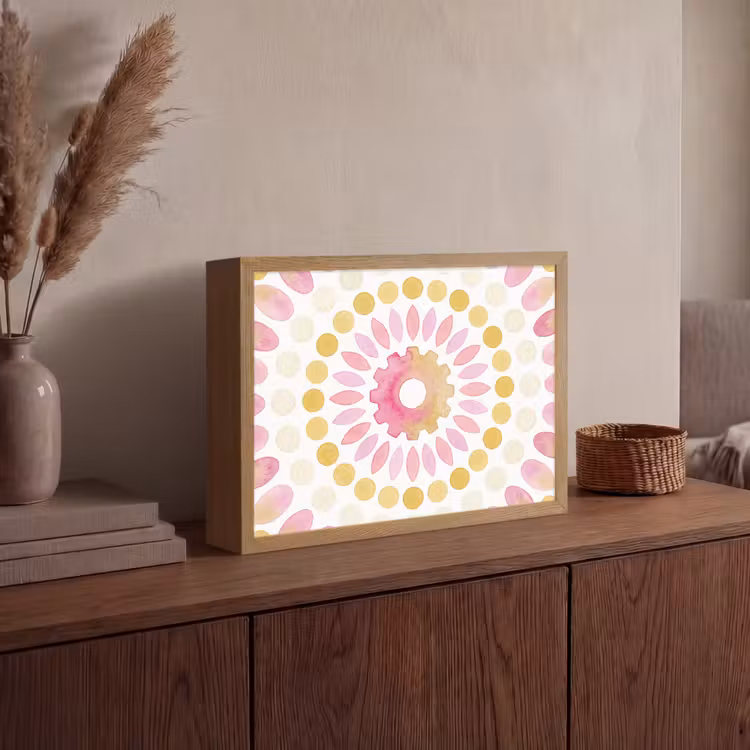 Abstract - Mandala - Kunst - Modern - Roze Light Box met batterij (Wandlamp) middel -sfeer2