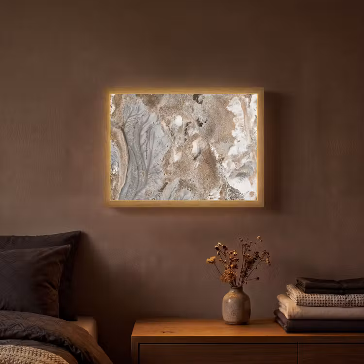 Abstract - Marmer - Wit - Bruin - Marmerlook Light Box met batterij (Wandlamp) middel -sfeer4