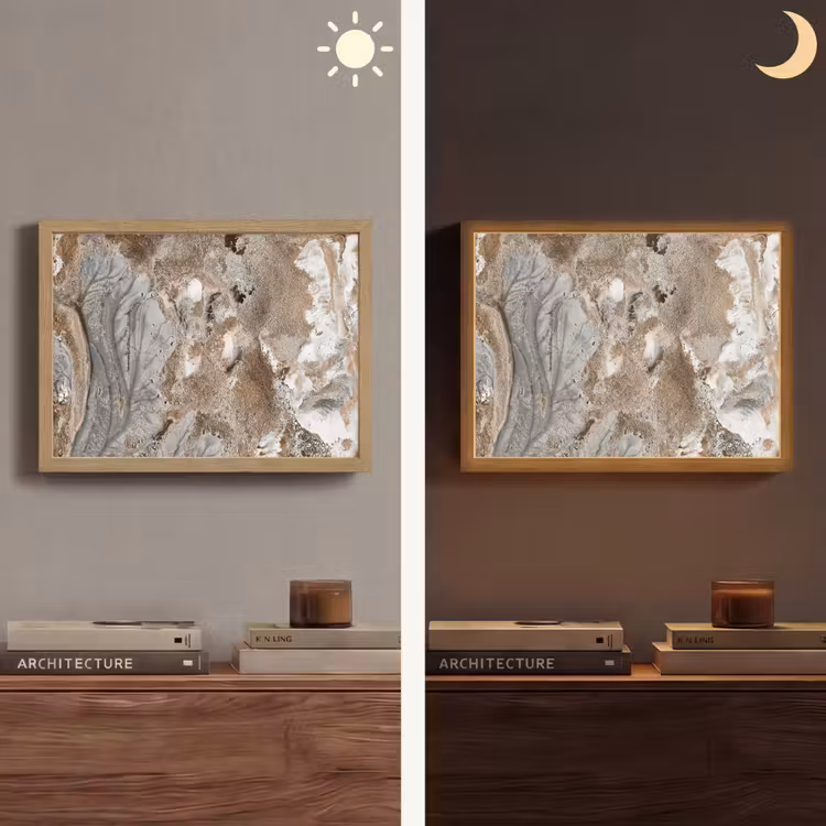 Abstract - Marmer - Wit - Bruin - Marmerlook Light Box met batterij (Wandlamp) middel -sfeer3