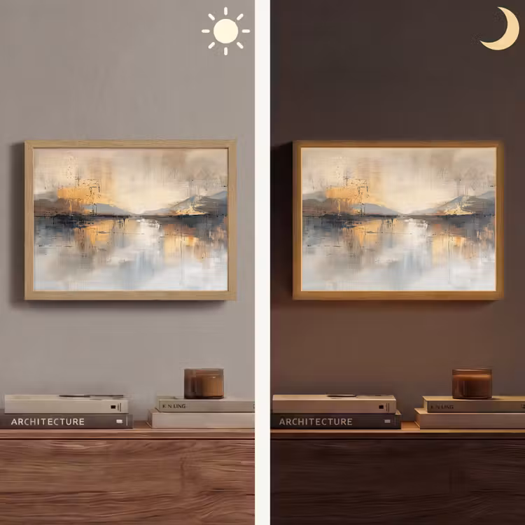 Abstract - Modern - Beige - Aesthetic - Goud Light Box met batterij (Wandlamp) middel -sfeer3