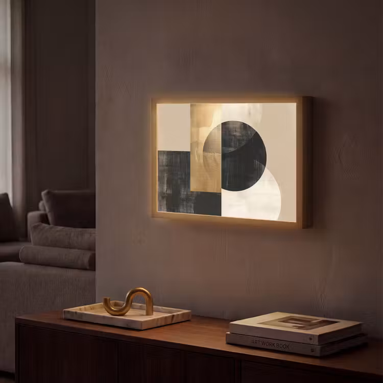 Abstract - Modern - Zwart - Goud Light Box met batterij (Wandlamp) middel -sfeer1