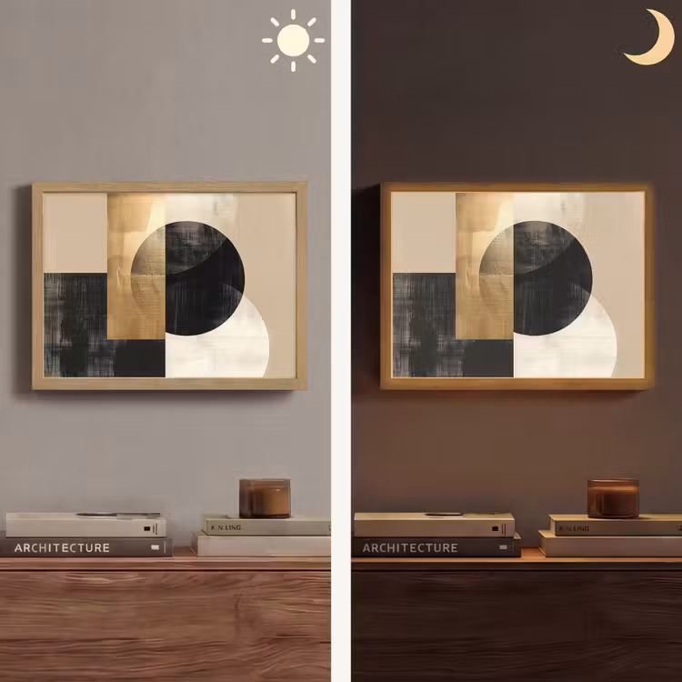 Abstract - Modern - Zwart - Goud Light Box met batterij (Wandlamp) middel -sfeer3