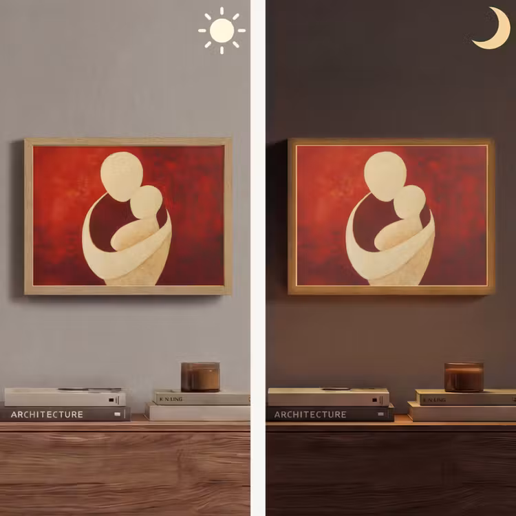 Abstract - Moeder - Kind - Rood Light Box met batterij (Wandlamp) middel -sfeer3