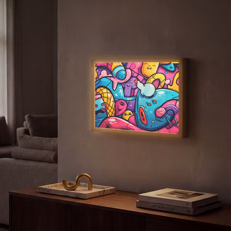 Abstract - Neon - Design - Kleurrijk - Graffiti Light Box met batterij (Wandlamp) middel -sfeer1