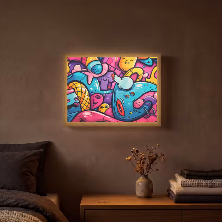 Abstract - Neon - Design - Kleurrijk - Graffiti Light Box met batterij (Wandlamp) middel -sfeer4
