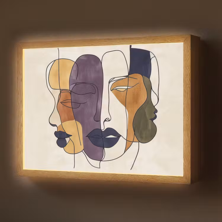 Abstract - Overlappende gezichten - Paars - Donkergroen Light Box met batterij (Wandlamp) middel -z3d_website