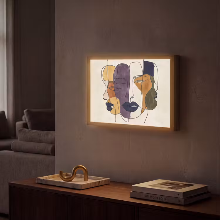 Abstract - Overlappende gezichten - Paars - Donkergroen Light Box met batterij (Wandlamp) middel -sfeer1