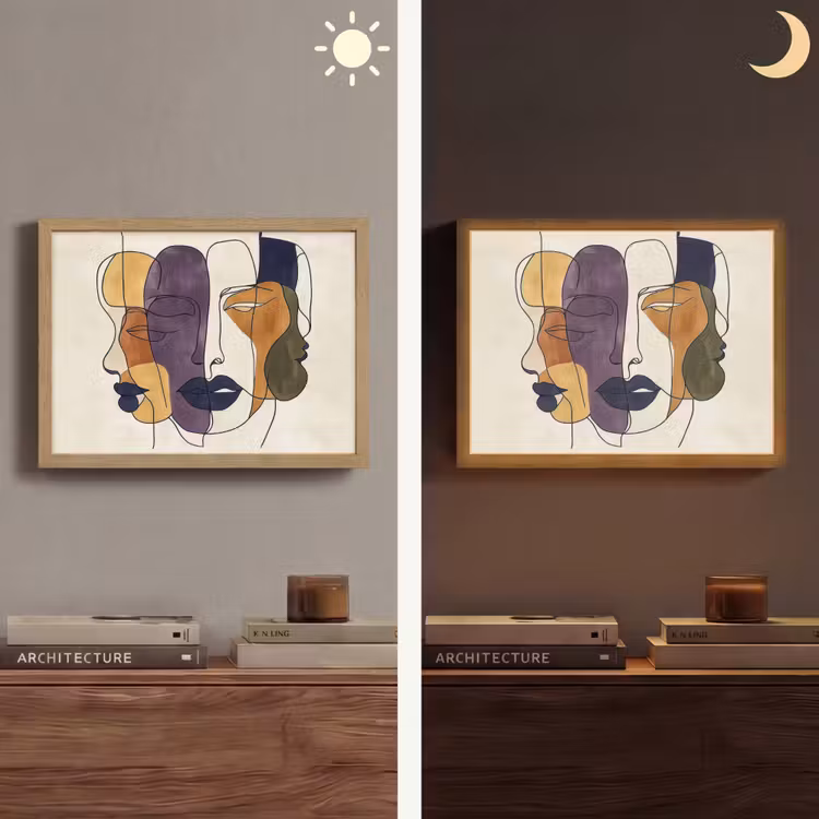 Abstract - Overlappende gezichten - Paars - Donkergroen Light Box met batterij (Wandlamp) middel -sfeer3