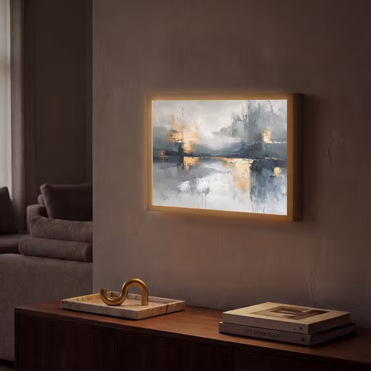Abstract - Verf - Kunst - Goud Light Box met batterij (Wandlamp) middel -sfeer1