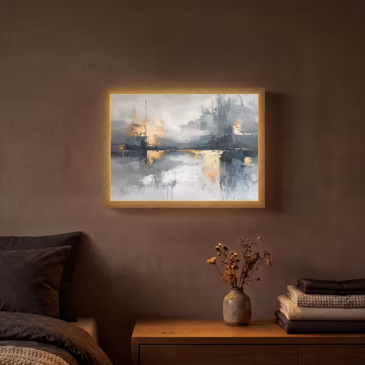 Abstract - Verf - Kunst - Goud Light Box met batterij (Wandlamp) middel -sfeer4