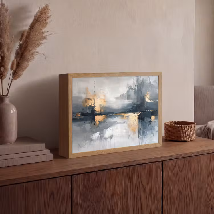 Abstract - Verf - Kunst - Goud Light Box met batterij (Wandlamp) middel -sfeer2