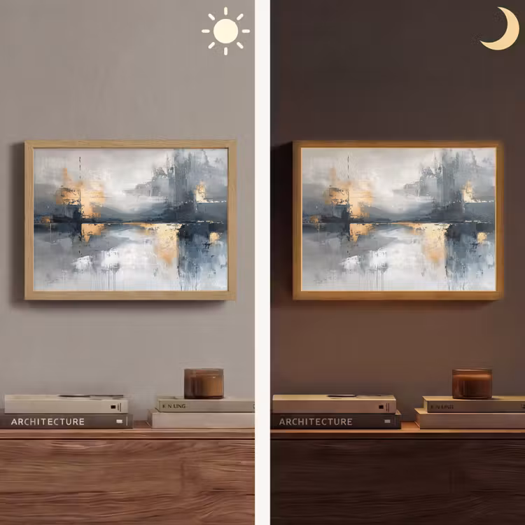 Abstract - Verf - Kunst - Goud Light Box met batterij (Wandlamp) middel -sfeer3