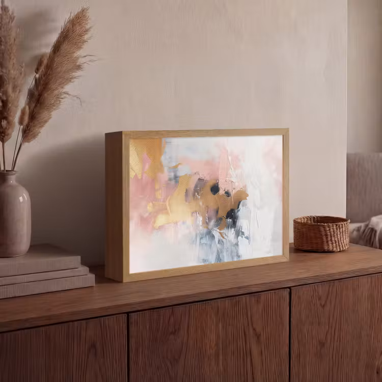 Abstract - Pastel kleuren - Goud - Modern - Aesthetic Light Box met batterij (Wandlamp) middel -sfeer2