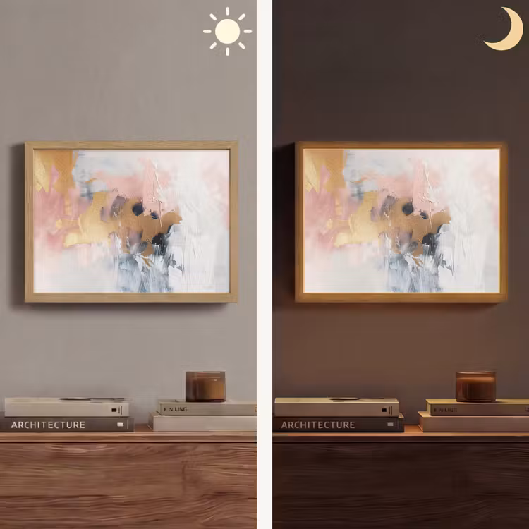 Abstract - Pastel kleuren - Goud - Modern - Aesthetic Light Box met batterij (Wandlamp) middel -sfeer3
