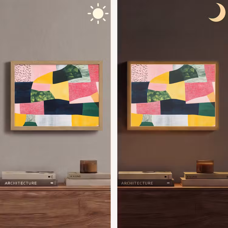Abstract - Roze - Lappen - Vormen - Geel Light Box met batterij (Wandlamp) middel -sfeer3