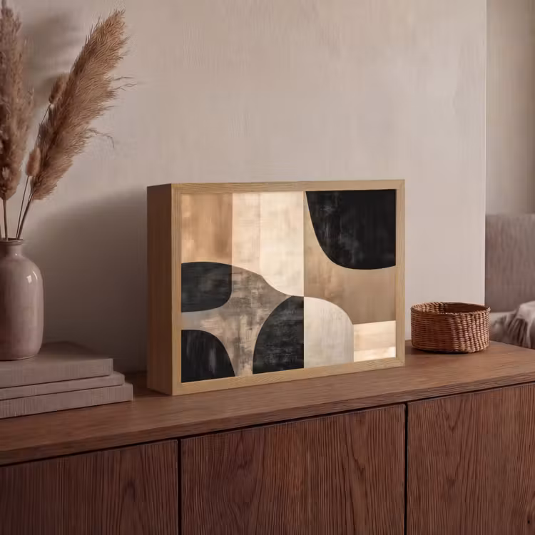Abstract - Vlakken - Zwart - Rond Light Box met batterij (Wandlamp) middel -sfeer2