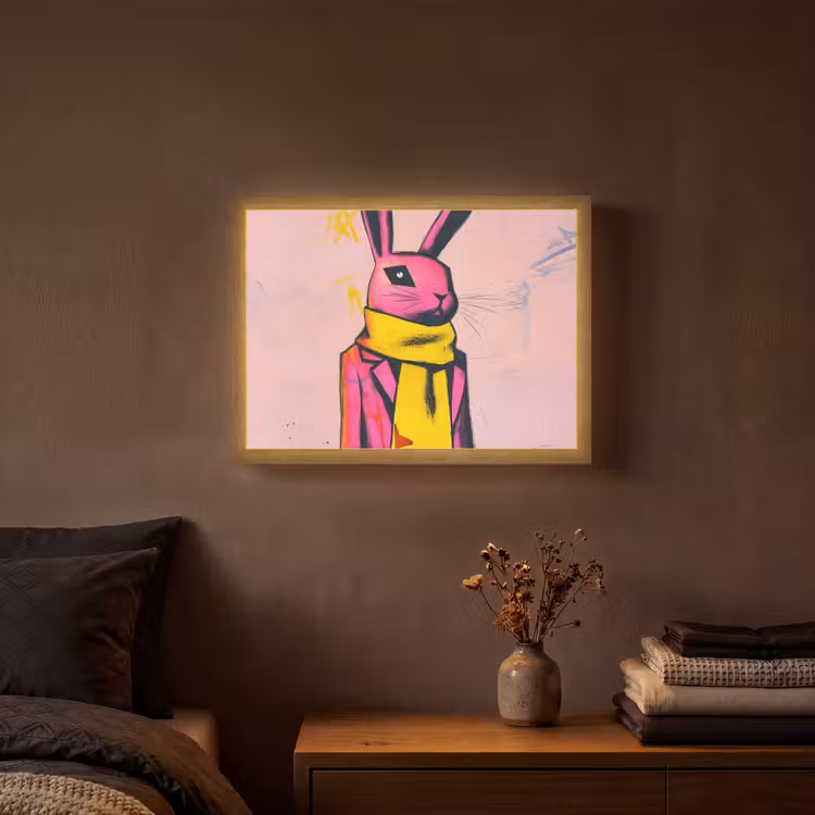 Abstract - Konijn - Sjaal - Geel Light Box met batterij (Wandlamp) middel -sfeer4