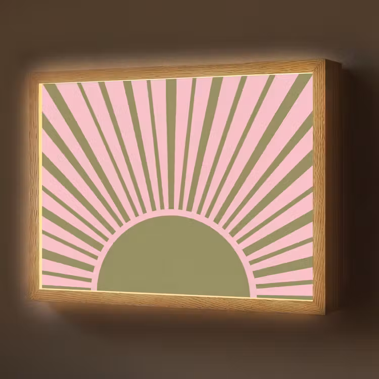 Abstract - Stralen - Grafisch - Roze - Groen Light Box met batterij (Wandlamp) middel -z3d_website