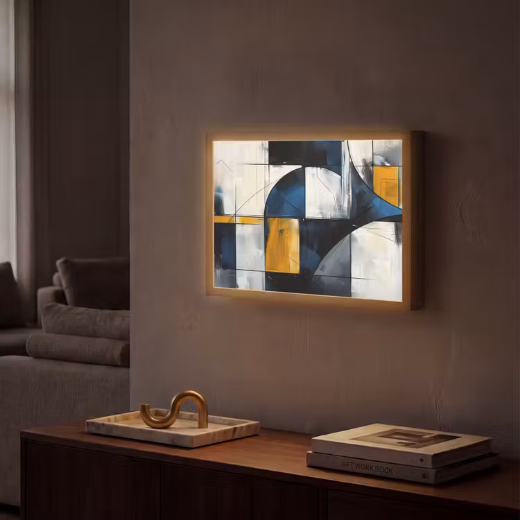 Abstract - Vormen - Goud - Blauw - Geometrisch Light Box met batterij (Wandlamp) middel -sfeer1