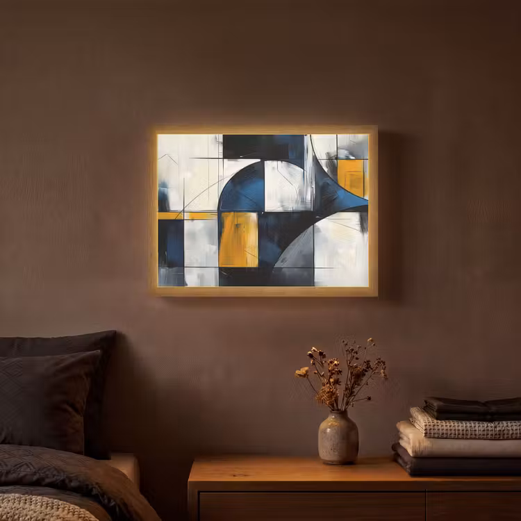 Abstract - Vormen - Goud - Blauw - Geometrisch Light Box met batterij (Wandlamp) middel -sfeer4
