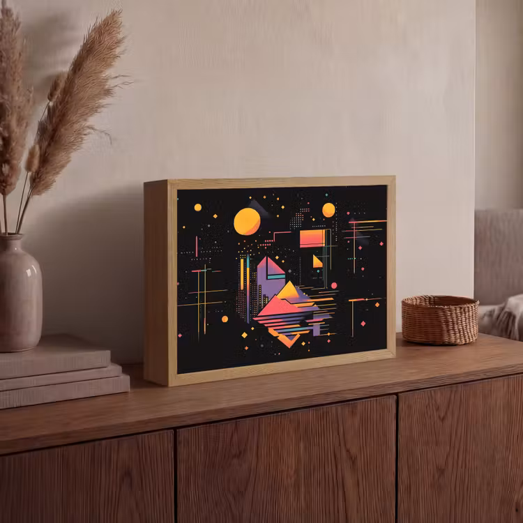 Abstract - Vormen - Lijnen - Kleurrijk Light Box met batterij (Wandlamp) middel -sfeer2