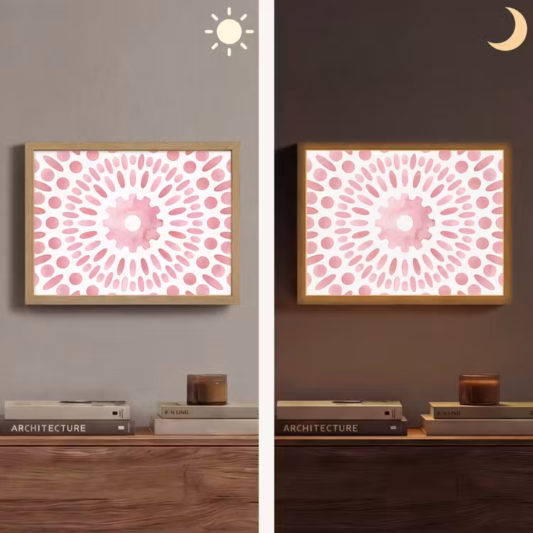 Abstract - Vormen - Patroon - Aquarel - Roze Light Box met batterij (Wandlamp) middel -sfeer3