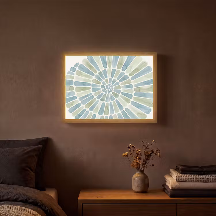 Abstract - Spiraal - Patroon - Modern - Blauw-Groen Light Box met batterij (Wandlamp) middel -sfeer4