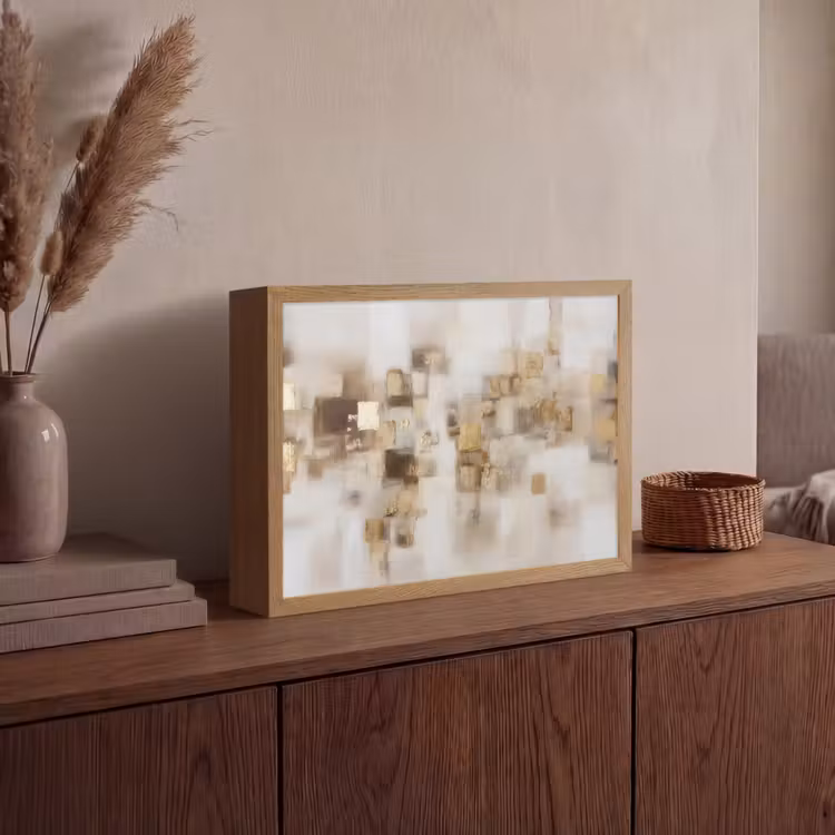 Abstracte vierkanten - Aardetonen - Mistig Light Box met batterij (Wandlamp) middel -sfeer2