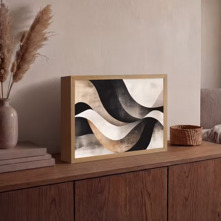 Abstract - Golven - Zwart - Verweerd Light Box met batterij (Wandlamp) middel -sfeer2